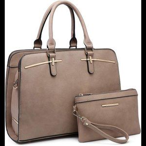 2 Pcs Vegan Leather Women Handbag Wallet Tote Bag Shoulder Bag w/ 3 Compartments